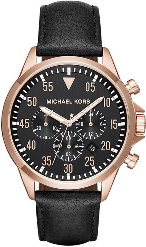 michael kors watch mk8535|Men's Chronograph Gage Black Leather Strap Watch 45mm .